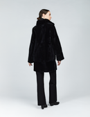 Cappotto in rex reversibile con collo alto nero 85 cm