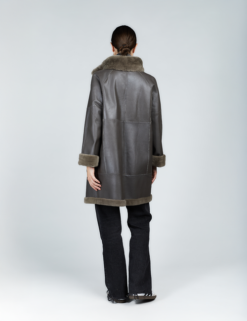 Cappotto in rex reversibile con collo alto grigio 85cm