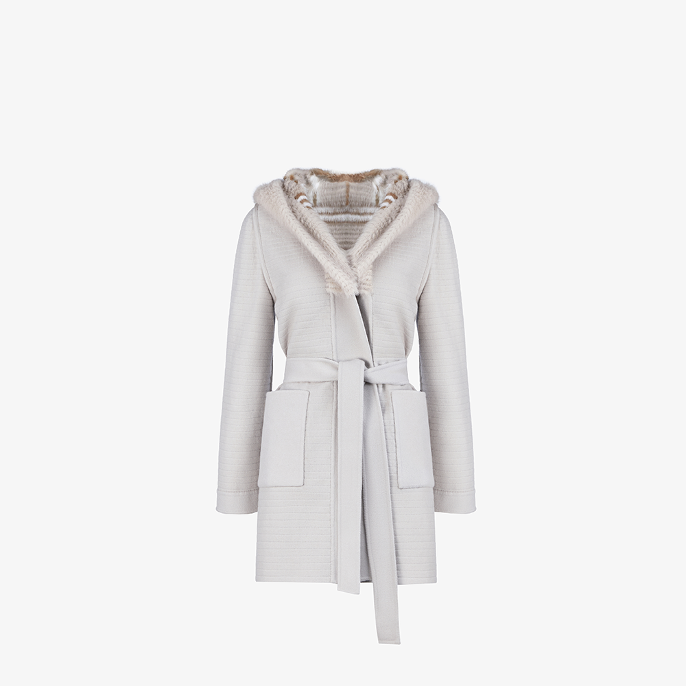 Cappotto di visone filettato reversibile a quadri beige 85cm
