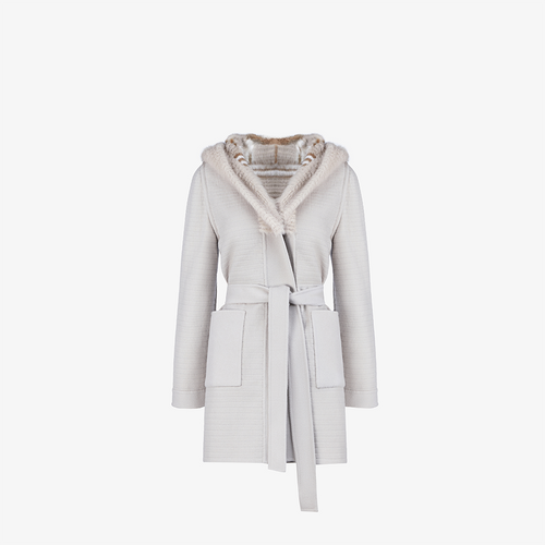 Cappotto di visone filettato reversibile a quadri beige 85cm
