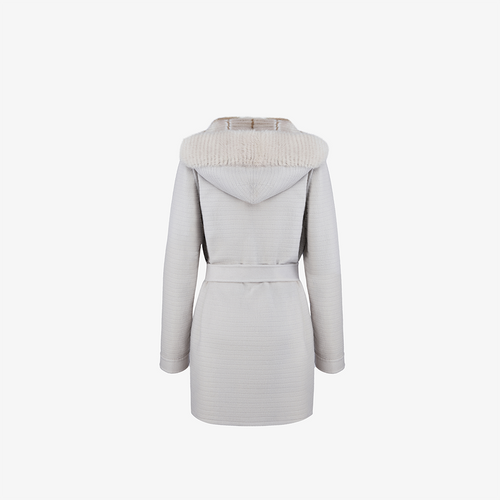 Cappotto di visone filettato reversibile a quadri beige 85cm