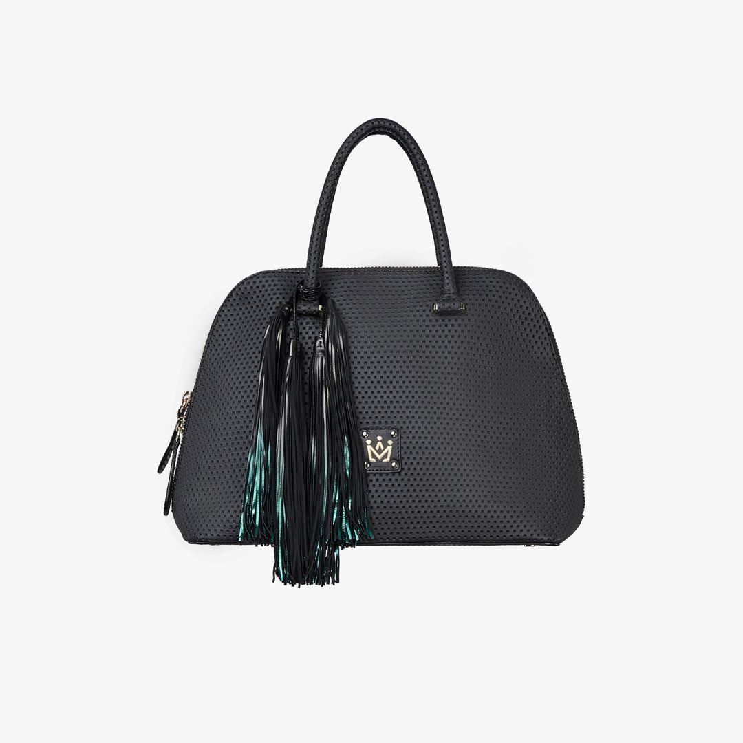 Borsa a mano in pelle con portachiavi frange