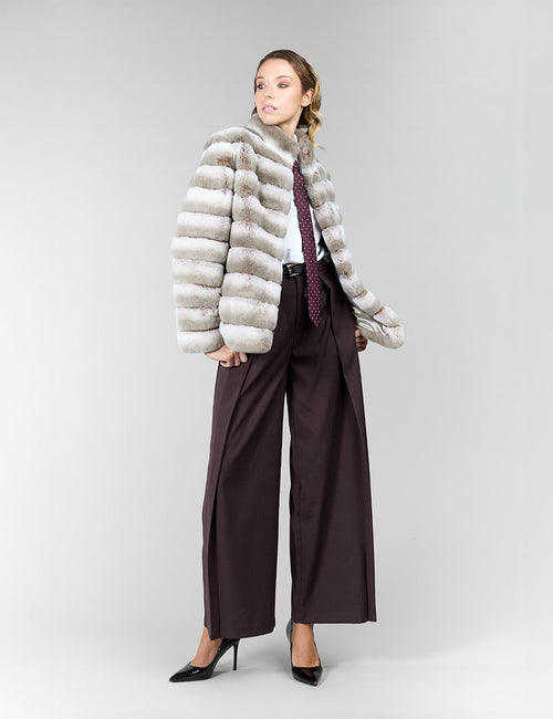 Giacca in rex, con collo alto, violet, 65 cm