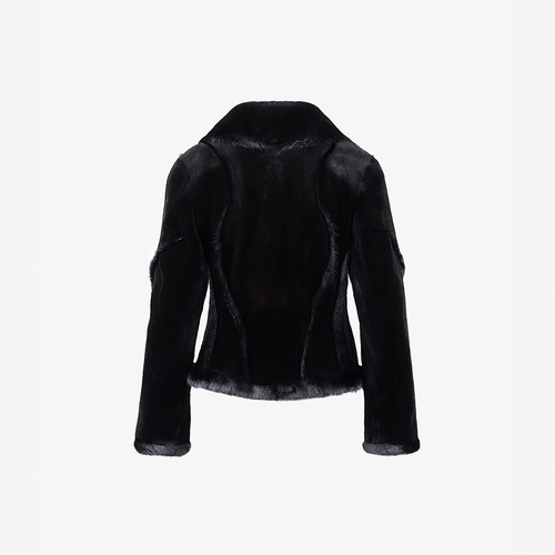 Veste courte en vison rasé avec col anglais noir de 55 cm.