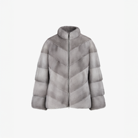 Sapphire 65 cm mink jacket with band collar and zip closure.