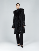 Cappotto lungo in persiano con bordo in zibellino nero 105cm