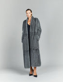 Cappotto in visone a pelle intera con collo a scialle, grigio scuro, 135 cm
