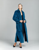Cappotto in visone a pelle intera con collo a scialle, turchese, 135 cm