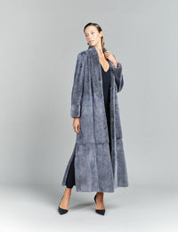 Cappotto in visone a pelle intera con collo a scialle, alaska, 135 cm