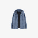 Short mink jacket with hood, blue color, 60 cm