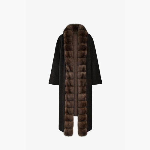 Cappotto in cashmere reversibile con bordo in zibellino nero 125 cm