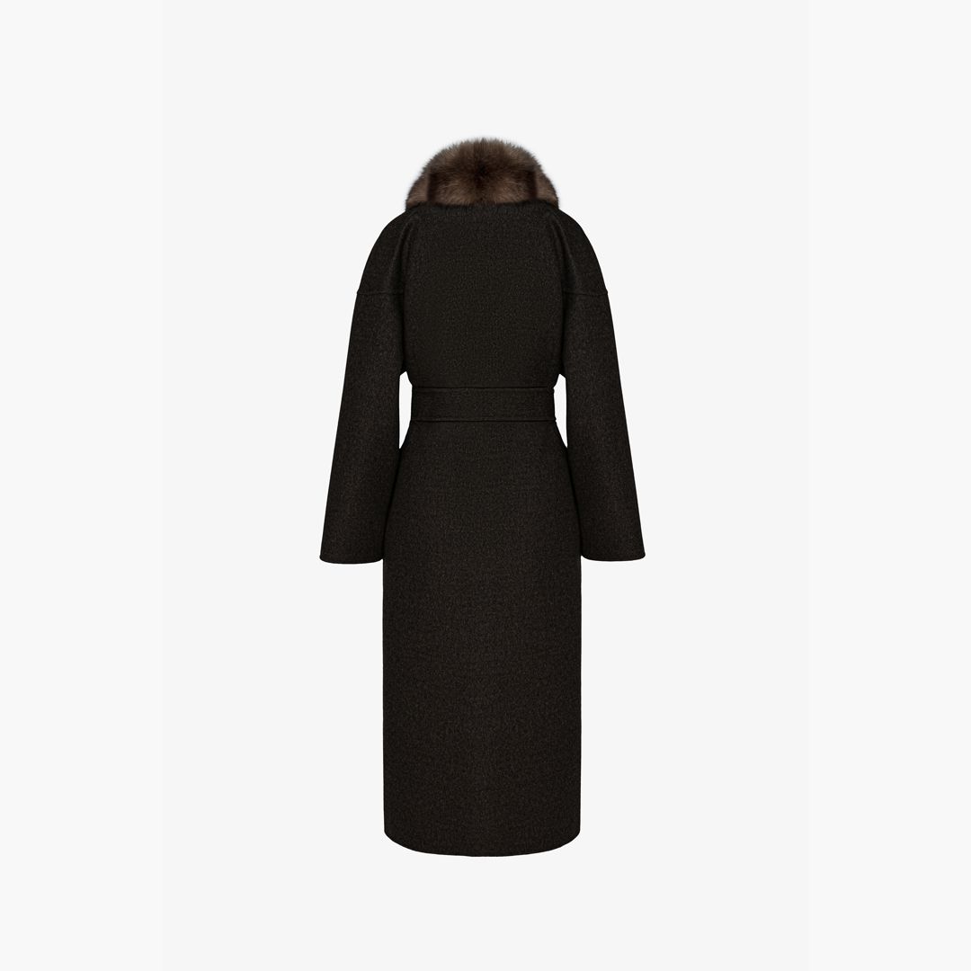 Cappotto in cashmere reversibile con bordo in zibellino nero 125 cm