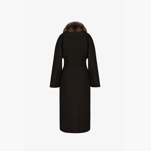 Cappotto in cashmere reversibile con bordo in zibellino nero 125 cm