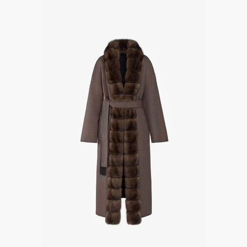 Cappotto in cashmere reversibile con bordo in zibellino nero 125 cm