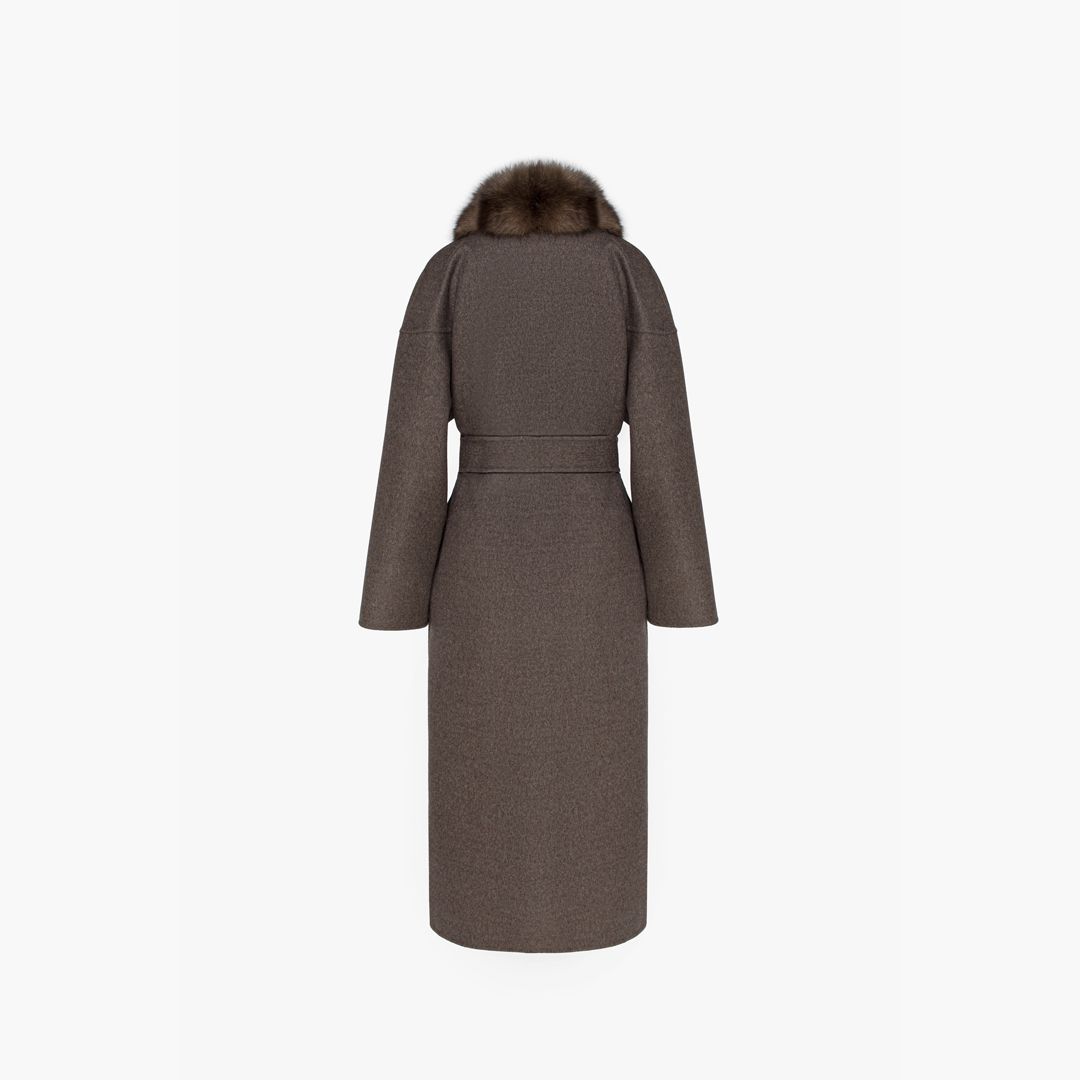 Cappotto in cashmere reversibile con bordo in zibellino nero 125 cm