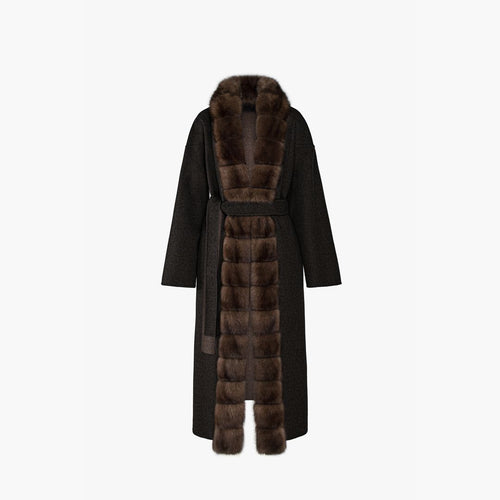 Cappotto in cashmere reversibile con bordo in zibellino nero 125 cm