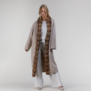 Cappotto in cashmere con bordo in zibellino reversibile beige 115 cm
