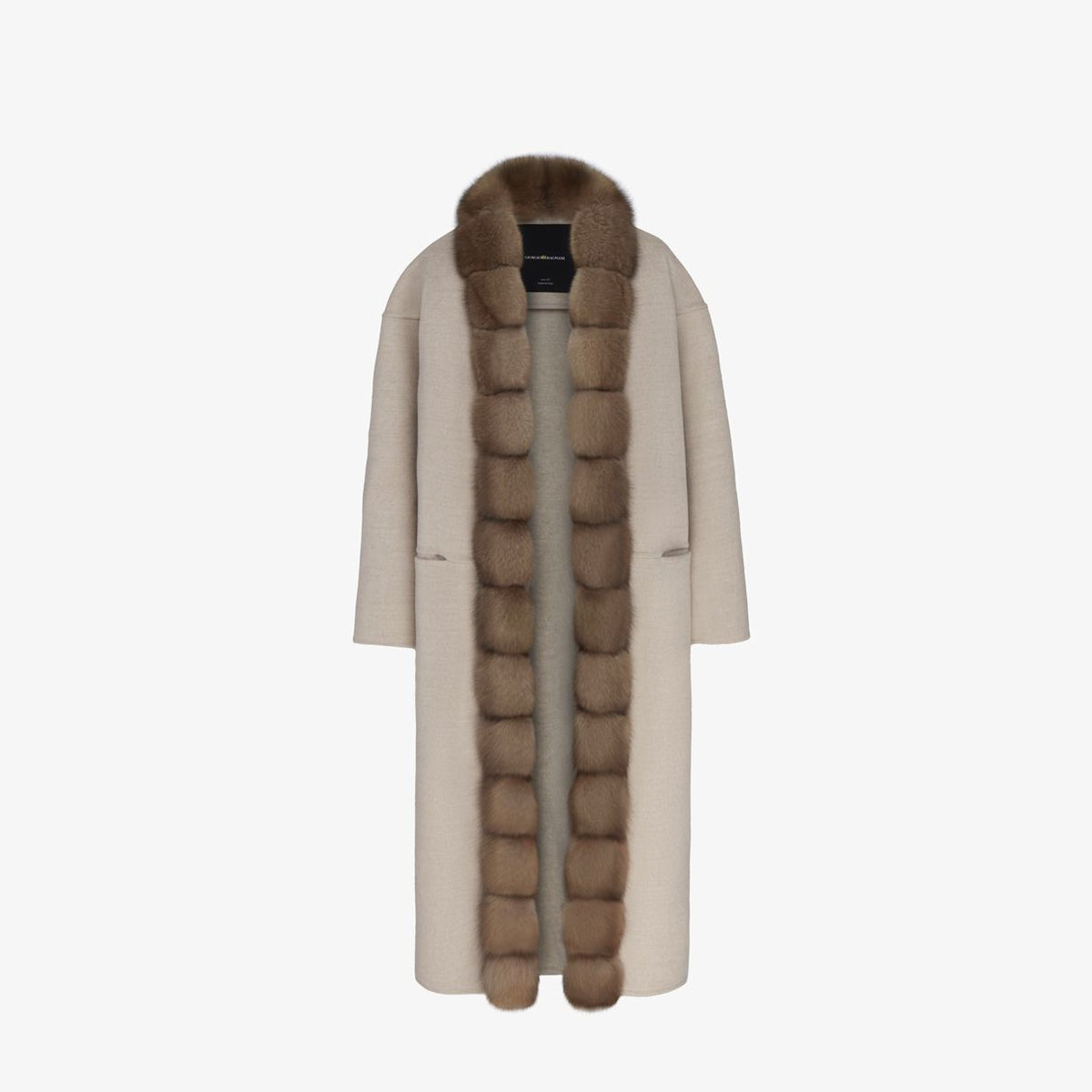 Cappotto in cashmere con bordo in zibellino reversibile beige 115 cm