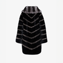 Oversized mink jacket with geometric pattern, black color, 90 cm