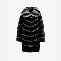 Oversized mink jacket with geometric pattern, black color, 90 cm