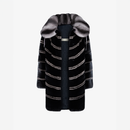 Oversized mink jacket with geometric pattern, black color, 90 cm