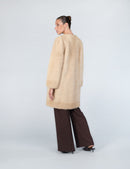 Manteau de vison fileté sans col, rouge, 90 cm