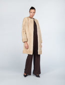 Manteau de vison fileté sans col, rouge, 90 cm