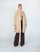 Manteau de vison fileté sans col, rouge, 90 cm
