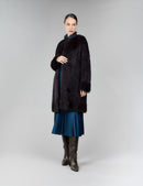 Cappotto di visone filettato senza collo, melanzana, 90 cm