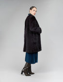 Mink coat without collar, eggplant color, 90 cm.