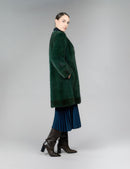 Cappotto di visone filettato senza collo, verde, 90 cm
