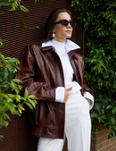 Giacca di pelle oversized con zip, cognac, 70 cm