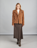 Chiodo di camoscio con cintura in vita cognac 65 cm