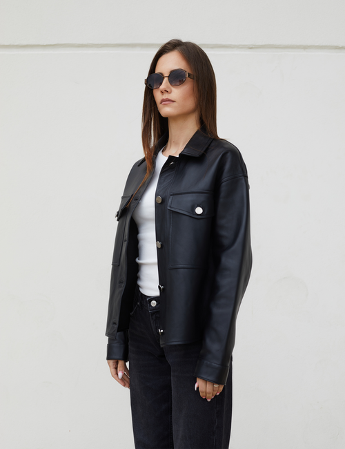 Camicia di pelle con bottoni nero 60 cm
