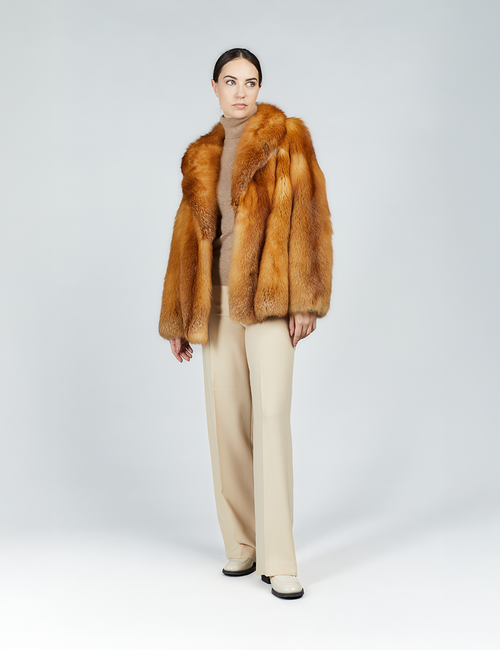 Giacca corta in volpe rossa pelle intera e collo inglese 65cm