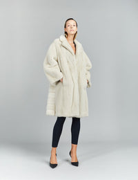 Cappotto in visone, collo inglese, ghiaccio, 95 cm