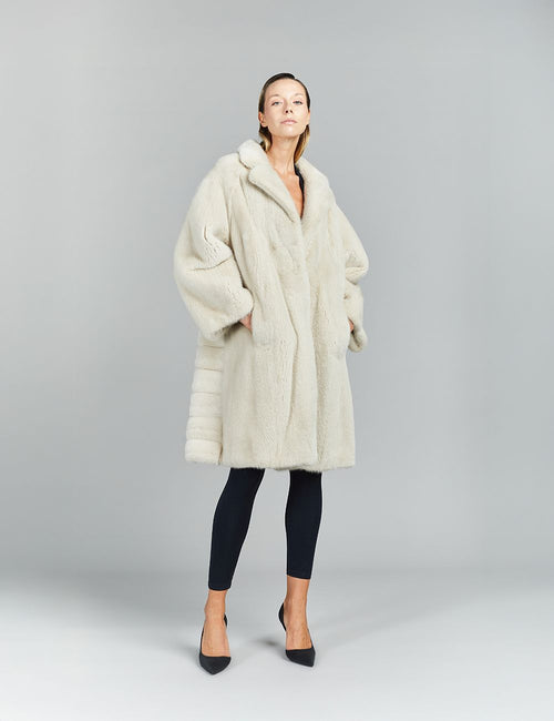 Cappotto in visone, collo inglese, ghiaccio, 95 cm