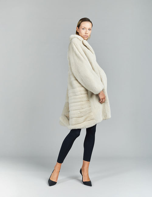 Cappotto in visone, collo inglese, ghiaccio, 95 cm