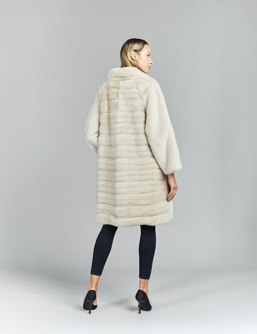 Cappotto in visone, collo inglese, ghiaccio, 95 cm