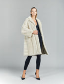Cappotto in visone, collo inglese, ghiaccio, 95 cm