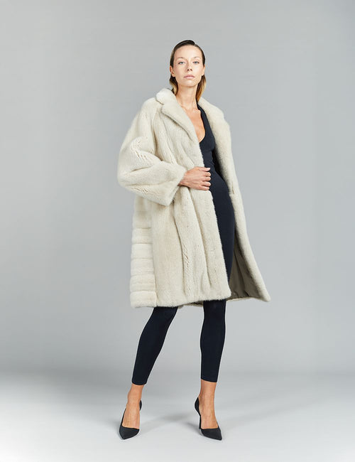 Cappotto in visone, collo inglese, ghiaccio, 95 cm