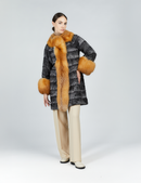 Cappotto in persiano e bordi in volpe grigio 85cm