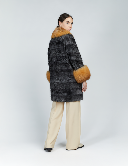 Persian coat with grey fox trim, 85cm.