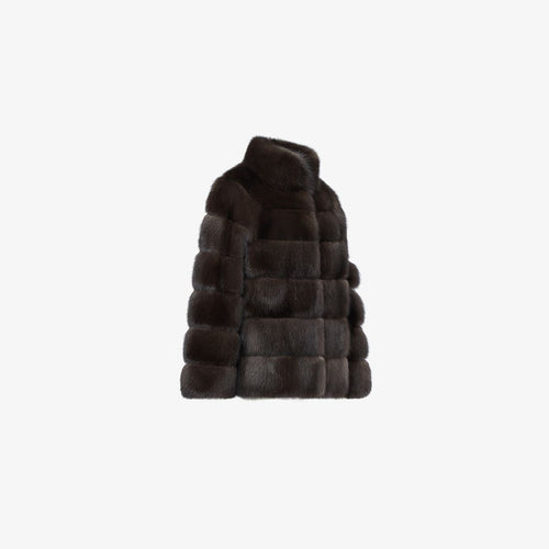 Giacca corta in zibellino con collo alto dark brown 60 cm
