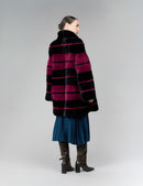 Manteau en vison avec col haut et motif géométrique, violet, 85 cm