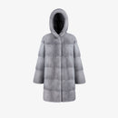 Cappotto al ginocchio in visone con cappuccio zaffiro 85cm