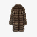 Cappotto al ginocchio in zibellino con collo inglese tortora 90 cm
