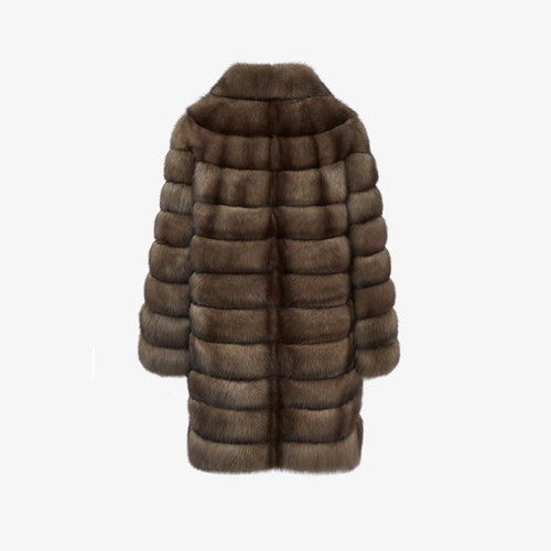 Cappotto al ginocchio in zibellino con collo inglese tortora 90 cm