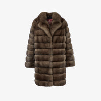 Cappotto al ginocchio in zibellino con collo inglese tortora 90 cm