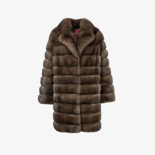 Cappotto al ginocchio in zibellino con collo inglese tortora 90 cm